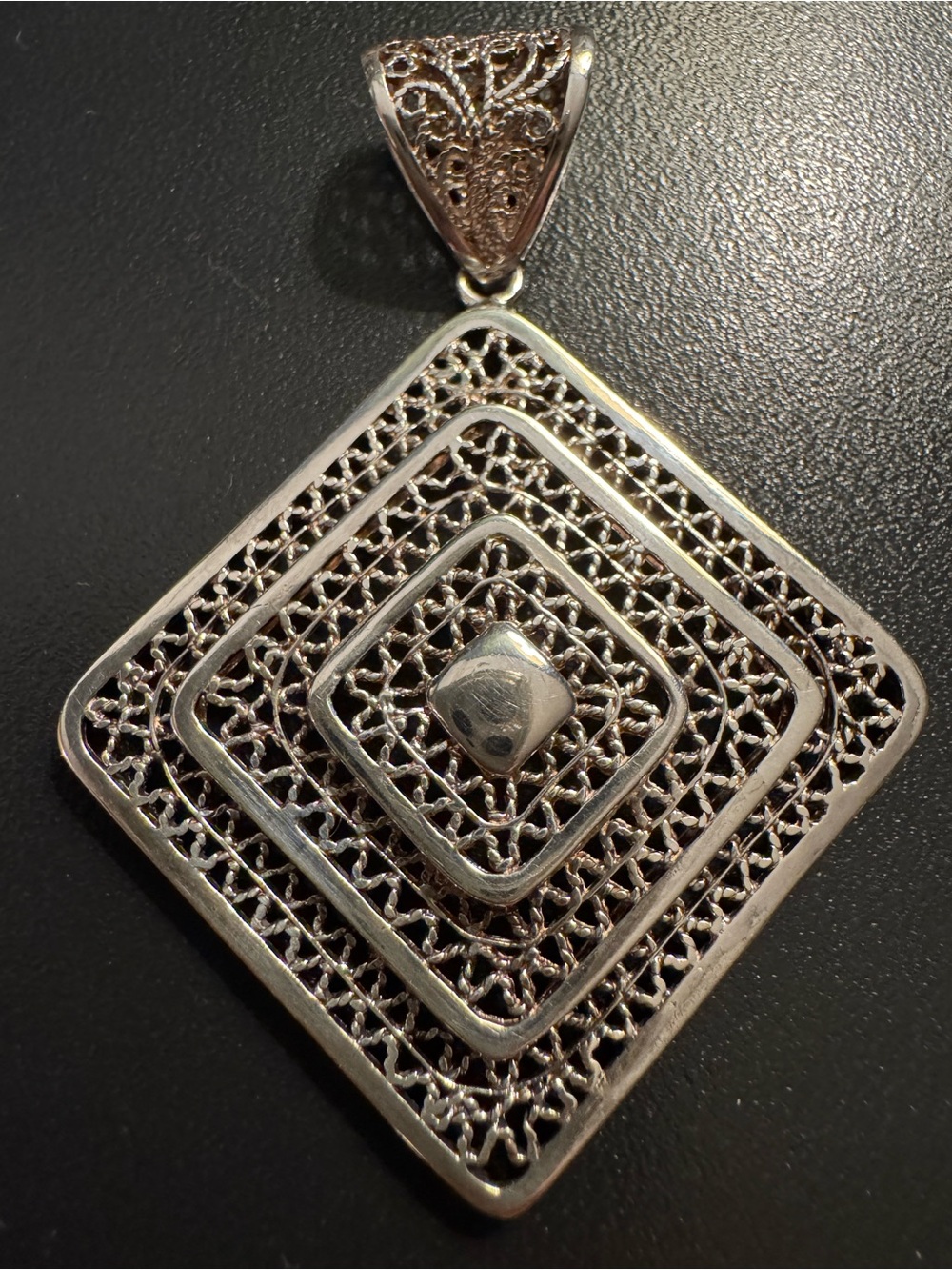RIDER Sterling Silver Large Filigree Statement Pendant 13.6g